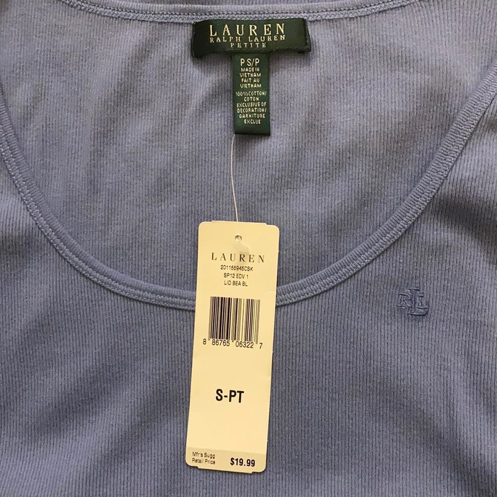 Lauren Ralph Lauren Petite Ribbed Tank Top in Dusty Blue - Picture 2 of 6